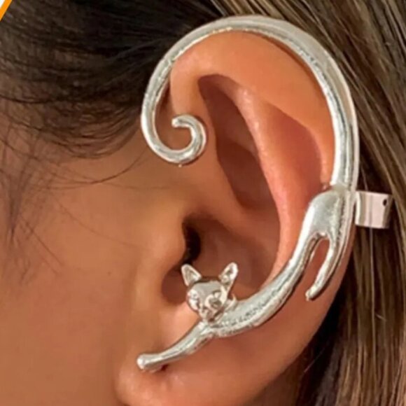 Cat Silver Ear Cuff Earring - Picture 1 of 9